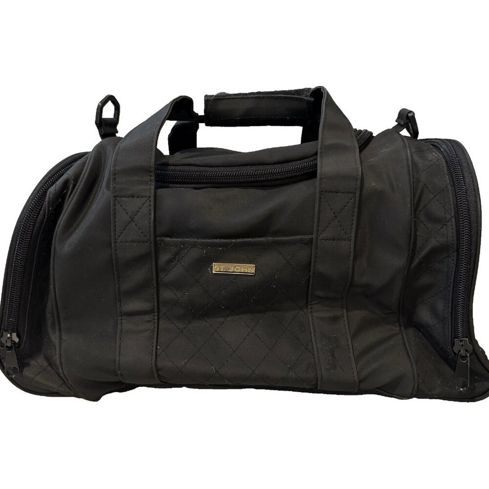 St. John Duffel Weekender Gym Bag Black Quilted Panels Zip Close Double Handles